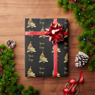 Papier Cadeau Arbre de Noël Chic Or Noir Rétail Logo Personnalis
