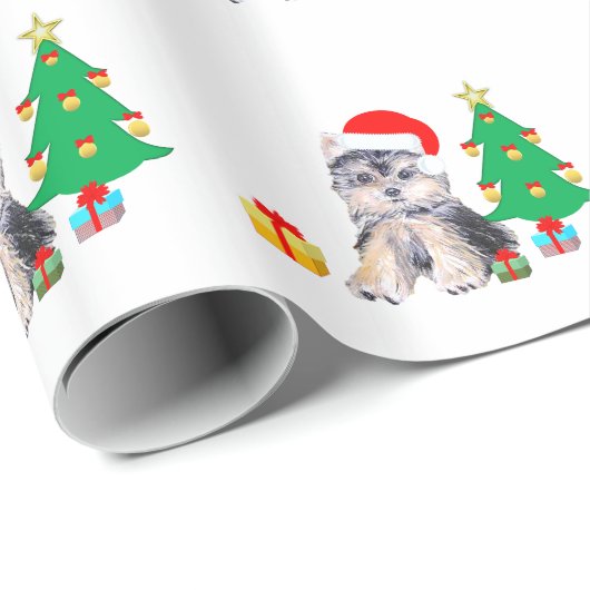 Papier Cadeau Arbre de Noël, chien chiot du Yorkshire mignon & c (Coin rond)