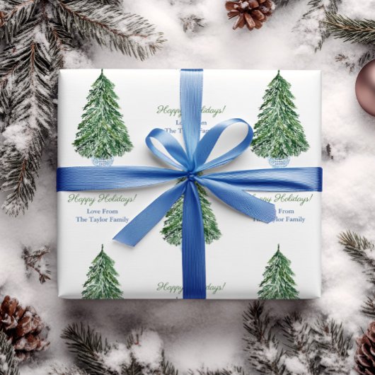 Papier Cadeau Arbre de Noël classique Chinoiserie Joyeux jours f