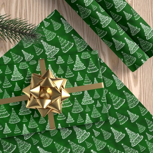Papier Cadeau Arbre de Noël classique Motif Étincelle verte