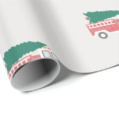 Papier Cadeau Arbre de Noël classique sur un camion à feu (Coin rond)