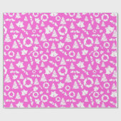 Papier Cadeau Arbre de Noël cloches Wreath Holly rose (Plat)