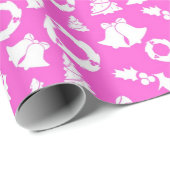 Papier Cadeau Arbre de Noël cloches Wreath Holly rose (Coin rond)