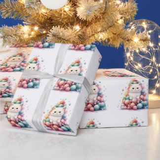 Papier Cadeau Arbre de Noël Coloré Kitten Aquarelle