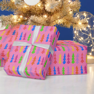 Papier Cadeau Arbre de Noël coloré Pop Art rose