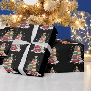 Papier Cadeau Arbre de Noël de livre amoureux enseignant bibliot
