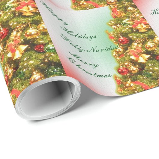 Papier Cadeau Arbre de Noël décoré (Coin rond)