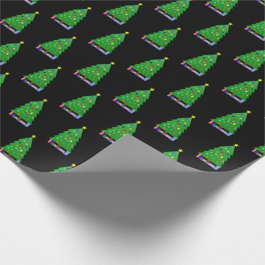 Papier Cadeau Arbre de Noël décoré + Cadeaux (Coin)