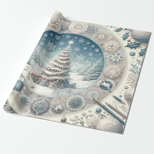 Papier Cadeau Arbre de Noël d'hiver (Déroulé)