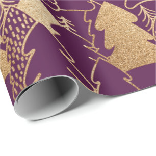 Papier Cadeau Arbre de Noël d'hiver Parties scintillant d'or vio