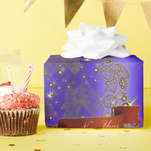 Papier Cadeau Arbre de Noël d'or en bleu