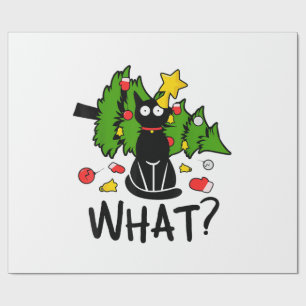 Papier Cadeau Arbre de Noël drôle de chat noir Noël joyeux Santa