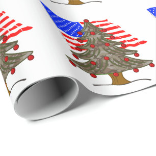 Papier Cadeau Arbre de Noël du Camouflage du désert avec drapeau