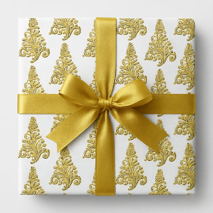 Papier Cadeau Arbre de Noël élégant or et blanc