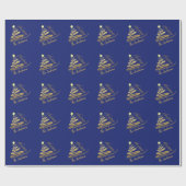 Papier Cadeau Arbre de Noël élégant Royal Blue Gold Foil (Plat)