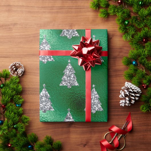 Papier Cadeau Arbre de Noël en métal vert argenté (Cadeau de vacances)
