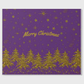 Papier Cadeau Arbre de Noël en or brillant, étoiles, neige sur v (Plat)