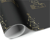 Papier Cadeau Arbre de Noël en or minimal Noir moderne (Coin rond)
