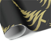 Papier Cadeau Arbre de Noël en or noir (Coin rond)