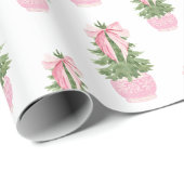 Papier Cadeau Arbre de Noël en pot rose (Coin rond)