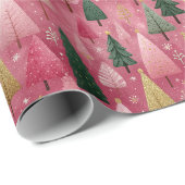 Papier Cadeau Arbre de Noël enneigé blanc et or (Coin rond)