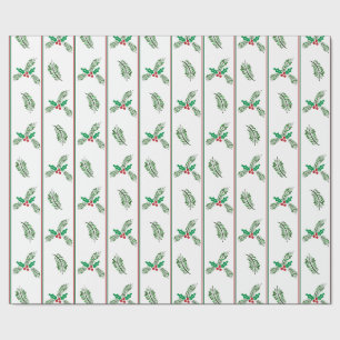 Papier Cadeau Arbre de Noël et baies à rayures