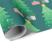 Papier Cadeau Arbre de Noël et cadeaux Graphique de Whimsical (Coin rond)