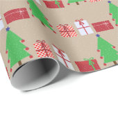Papier Cadeau Arbre de Noël et cadeaux sur papier d'enveloppemen (Coin rond)