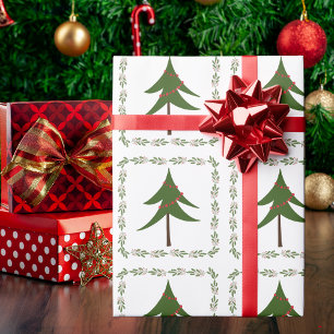 Papier Cadeau Arbre de Noël et couronne minimaliste rétro vintag