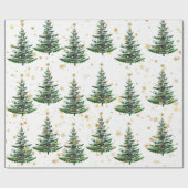 Papier Cadeau Arbre de Noël et étoiles d'or (Plat)