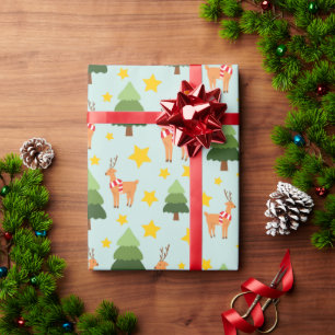 Papier Cadeau Arbre de Noël et étoiles Reindeer