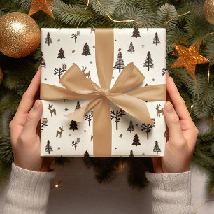 Papier Cadeau Arbre de Noël et Motif de cerfs en toute transpare