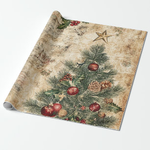 Papier Cadeau Arbre de Noël et ornement vintage (1)
