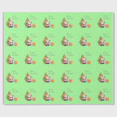 Papier Cadeau Arbre de Noël et Père Noël Joyeux vert de Noël (Plat)