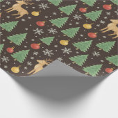 Papier Cadeau Arbre de Noël et rennes aquarelles - (Coin)