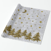 Papier Cadeau Arbre de Noël étincelant, étoiles sur papier abstr (Déroulé)