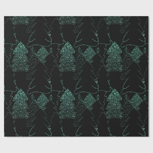 Papier Cadeau Arbre de Noël Forêt Noire Parties scintillant vert (Plat)