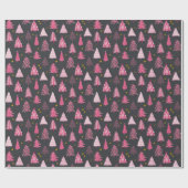 Papier Cadeau Arbre de Noël gris et rose Motif (Plat)