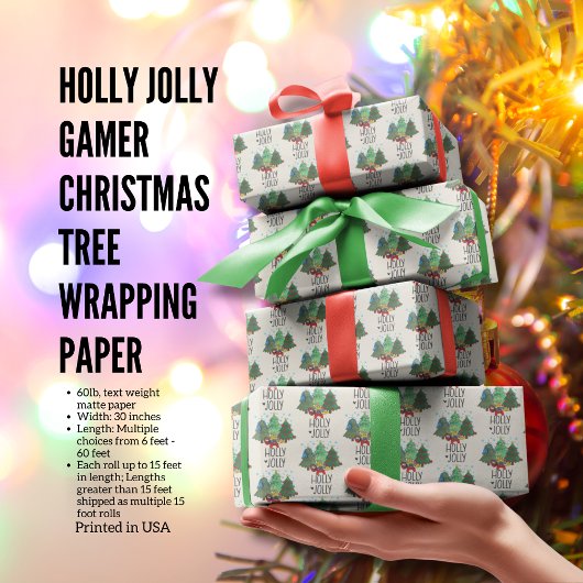 Papier Cadeau Arbre de Noël Holly Jolly Gamer