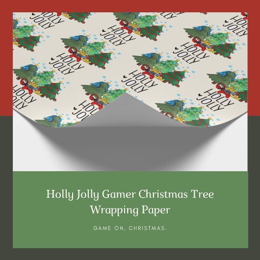 Papier Cadeau Arbre de Noël Holly Jolly Gamer