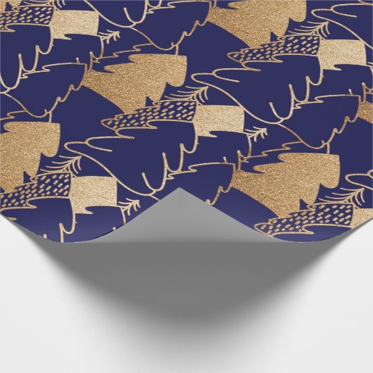 Papier Cadeau Arbre de Noël Indigo Blue Gold Fancy Parties scint (Coin)