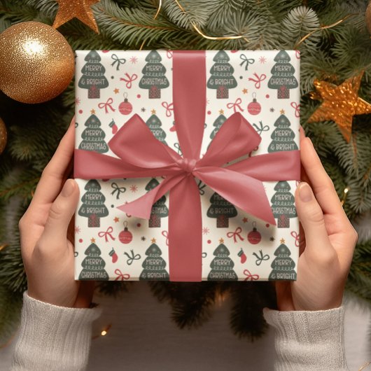 Papier Cadeau Arbre de Noël joyeux et lumineux