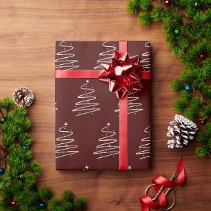 Papier Cadeau Arbre de Noël métal argenté traditionnel rouge