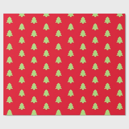 Papier Cadeau Arbre de Noël minimal rouge et Motif vert clair (Plat)