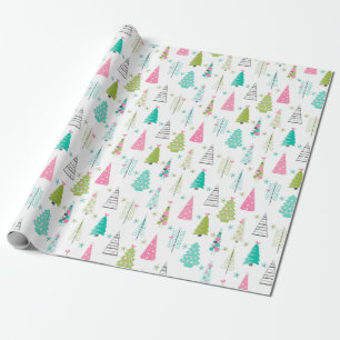 Papier Cadeau Arbre de Noël minimaliste moderne Motif rose Turqu