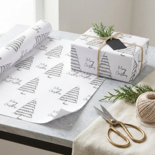 Papier Cadeau Arbre de Noël minimaliste noir et blanc moderne