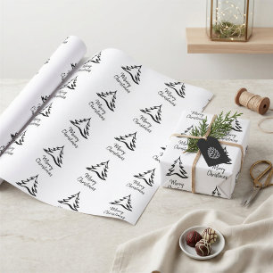 Papier Cadeau Arbre de Noël minimaliste noir et blanc moderne