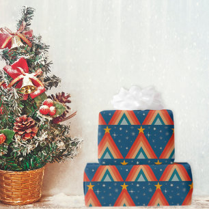 Papier Cadeau Arbre de Noël minimaliste rouge et bleu rétro groo