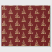 Papier Cadeau Arbre de Noël moderne étincelle rouge or (Plat)