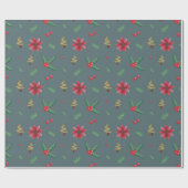 Papier Cadeau Arbre de Noël moderne & Fleurs rouges Cadeau (Plat)